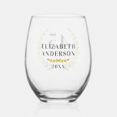 スタイリッシュ金ゴールドリース記念日の名前 ステムなしワイングラス (裏面)