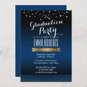 スタイリッシュ金ゴールドレーベル星月夜卒業パーティー 招待状 (正面/裏面)