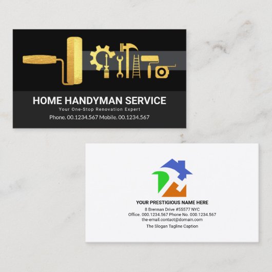 スタイリッシュ金ゴールド処理ツールリノベーション 名刺 (正面/裏面)