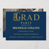 スタイリッシュ金ゴールド卒業招待状 招待状 (正面/裏面)