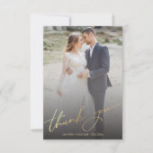 スタイリッシュ金ゴールド手書き結婚式の写真 サンキューカード (正面)