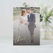 スタイリッシュ金ゴールド手書き結婚式の写真 サンキューカード (スタンド正面)