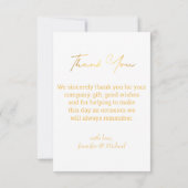 スタイリッシュ金ゴールド手書き結婚式の写真 サンキューカード (裏面)