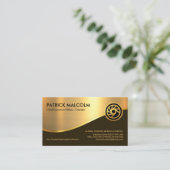 スタイリッシュ金ゴールド波褐色層起業家 名刺 (スタンド正面)