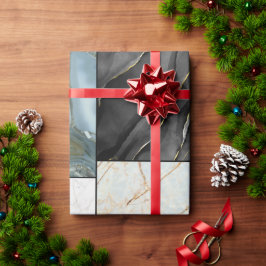 スタイリッシュ金ゴールド白黒の大理石のパターン ラッピングペーパー