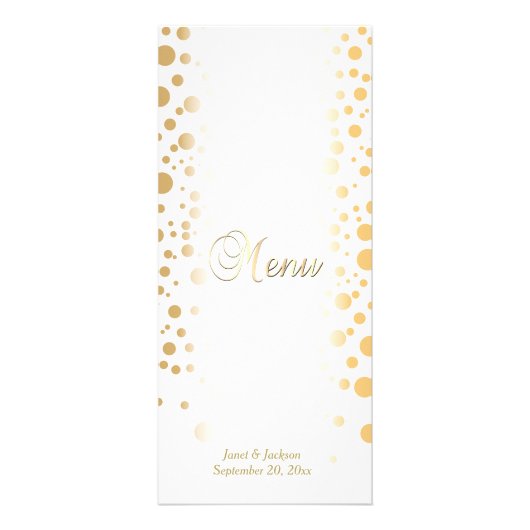 スタイリッシュ金ゴールド紙吹雪ドット |のメ結婚ニュー ラックカード (正面)