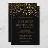 スタイリッシュ金ゴールド紙吹雪ドット | ブラック招待状 招待状 (正面/裏面)