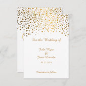 スタイリッシュ金ゴールド紙吹雪ドット |白い背景 セーブザデート (正面/裏面)