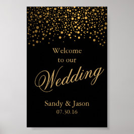 スタイリッシュ金ゴールド紙吹雪ドット |黒 ポスター