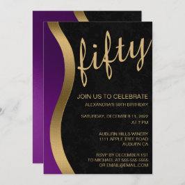 スタイリッシュ金ゴールド紫50位 招待状