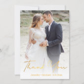 スタイリッシュ金ゴールド結婚手書き写真感謝していよ ノートカード (正面)
