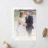 スタイリッシュ金ゴールド結婚手書き写真感謝していよ ノートカード (正面/裏面インサイチュ)