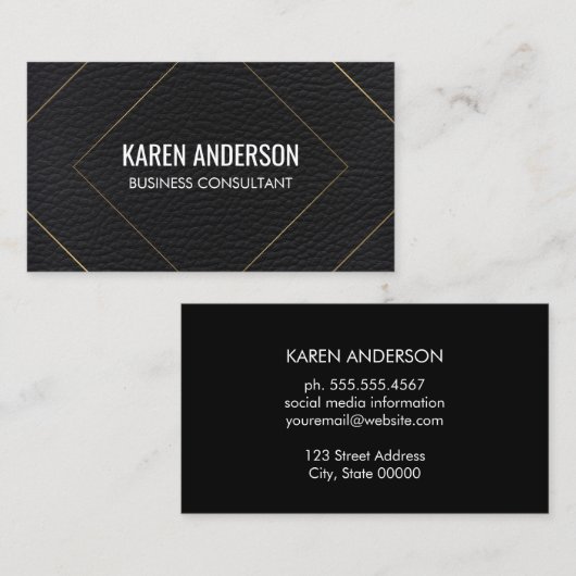 スタイリッシュ金ゴールド線フェイク/革 名刺 (正面/裏面)