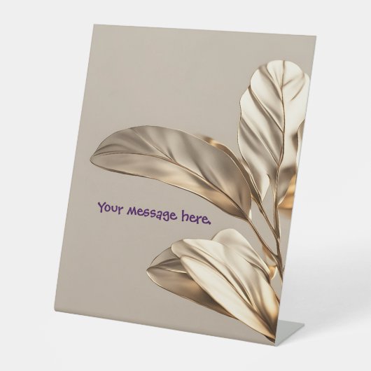 スタイリッシュ金ゴールド葉 台座サイン (正面)