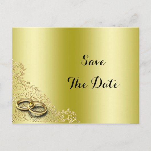 スタイリッシュ金ゴールド装飾とリングや輪結婚ズ インビテーションポストカード (正面)