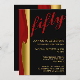 スタイリッシュ金ゴールド赤50招待状 招待状