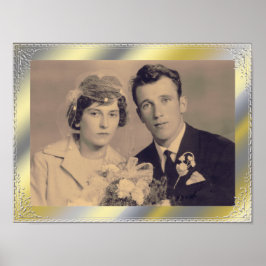 スタイリッシュ金ゴールド銀縁どフレカスタムーム写真 ポスター