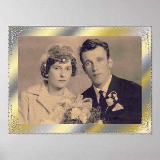 スタイリッシュ金ゴールド銀縁どフレカスタムーム写真 ポスター (正面)