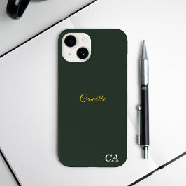 スタイリッシュ金ゴールド&フォレストグリーンモノグラム電話ケース Case-Mate iPhone 14ケース