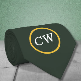 スタイリッシュ金ゴールド&フォレストグリーンモノグラム ネクタイ