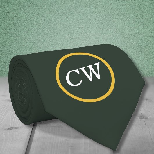 スタイリッシュ金ゴールド&フォレストグリーンモノグラム ネクタイ