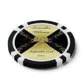 スタイリッシュ金ゴールド&ブラック装飾弓誕生日 ポーカーチップ (トップ)