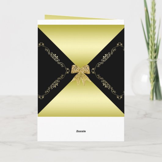 スタイリッシュ金ゴールド&ブラック・デコウェア・ボウありがとう サンキューカード (裏面)