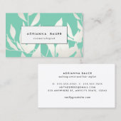 スタイリッシュ銀モダン銀とミントグリーン葉のパターン 名刺 (正面/裏面)