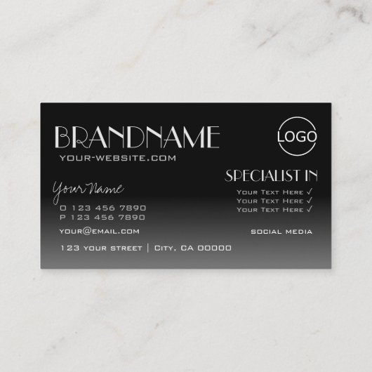 スタイリッシュ鏡フォントクラシック白黒とロゴ 名刺 (裏面)