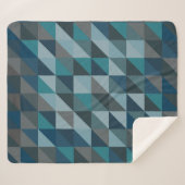 スタイリッシュ青グラデーションモダン幾何模様 シェルパブランケット (正面(横))