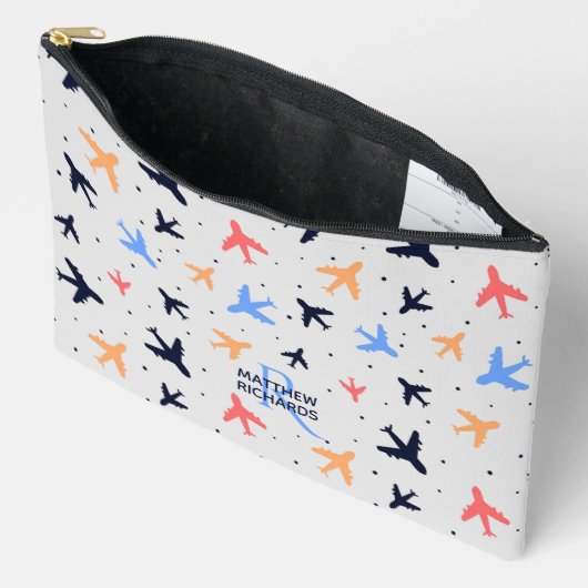 スタイリッシュ飛行機飛行パタパーソナライズされたーン アクセサリーポーチ (見開き)