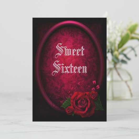 スタイリッシュ骨付きゴシック血バラSweet sixteen 招待状 (スタンド正面)
