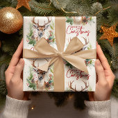スタイリッシュ鹿のエレガントクリスマスグリーン ラッピングペーパー