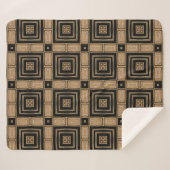 スタイリッシュ黒および金ゴールドアールデコの幾何学的パターン シェルパブランケット (正面(横))