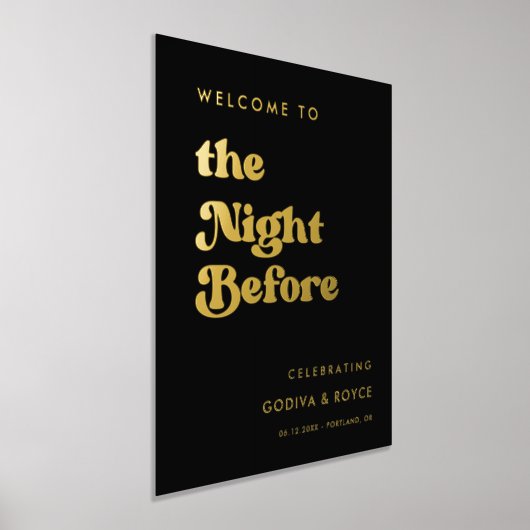 スタイリッシュ黒と金ゴールド歓迎の前夜 箔ポスター (レイダウン)