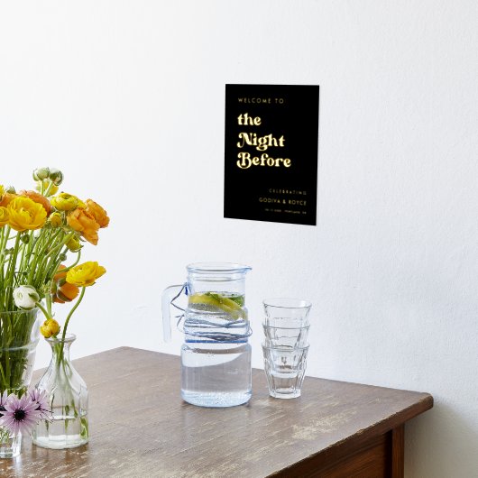 スタイリッシュ黒と金ゴールド歓迎の前夜 箔ポスター (レイダウン (キッチン))