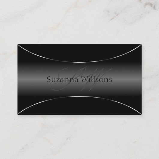 スタイリッシュ黒銀とモノグラ縁どム付きカッコいい 名刺 (正面)