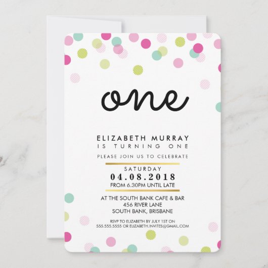 スタイリッシュ1ST誕生日パーティー招待状ピンクミントガール 招待状 (正面)