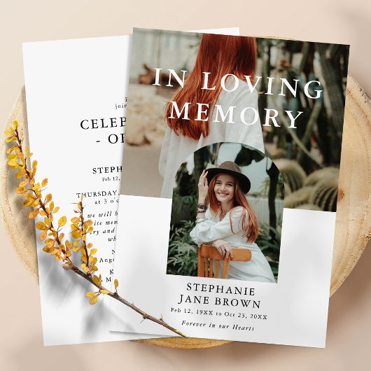 スタイリッシュ2ミニマル枚の写真葬儀記念碑 案内状