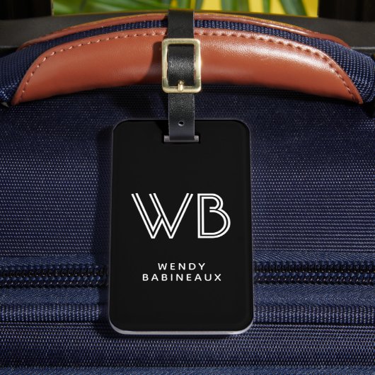 スタイリッシュ2モノグエレガントラムイニシャルブラック ラゲッジタグ (正面インサイチュ2)