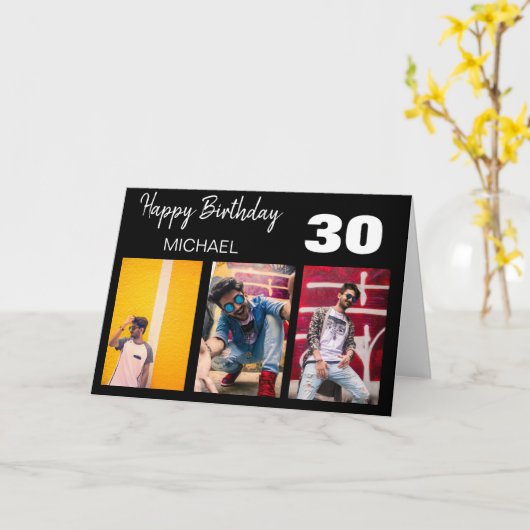 スタイリッシュ3パーソナライズされた枚の写真コラージュ |誕生日 カード (黄色い花)