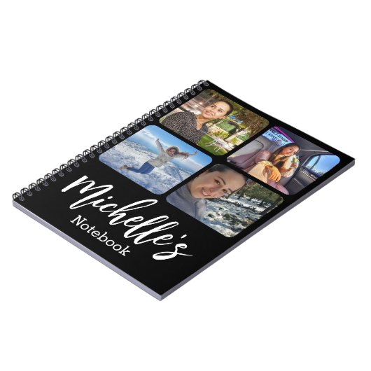 スタイリッシュ4枚パーソナライズされたの写真コラージュ白黒 ノートブック (左側)
