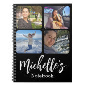 スタイリッシュ4枚パーソナライズされたの写真コラージュ白黒 ノートブック (正面)