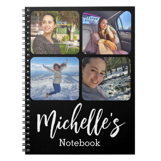 スタイリッシュ4枚パーソナライズされたの写真コラージュ白黒 ノートブック (正面)