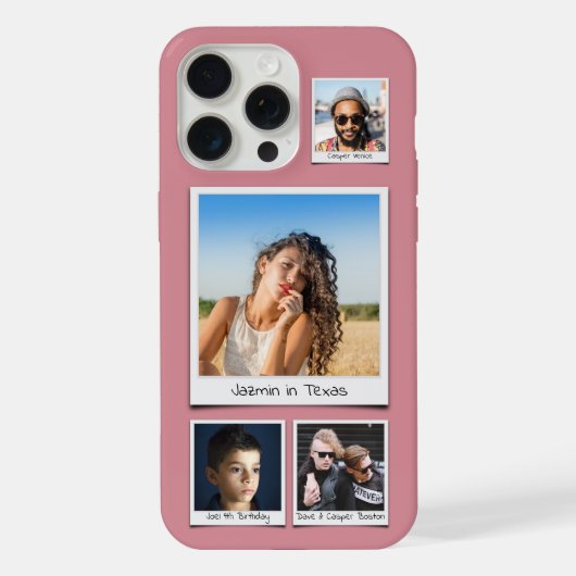 スタイリッシュ4枚フォトコラージュほこりっぽいピンクのスリム iPhoneケース (裏面)