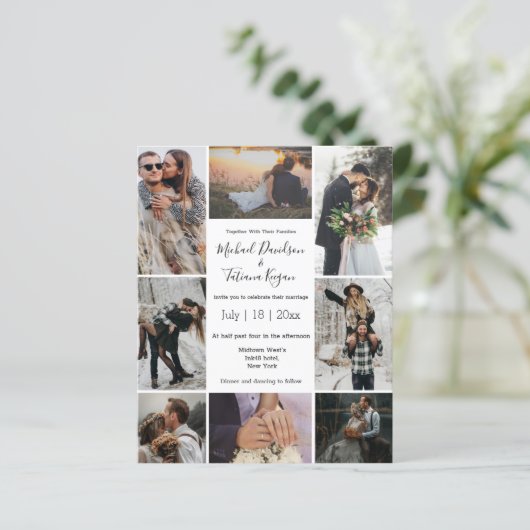 スタイリッシュ8枚の写真コラージュモダン結婚式招待状 (スタンド正面)