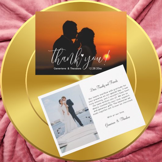 スタイリッシュ&おもしろいラブハートの結婚フォトシックなスクリプト サンキューカード