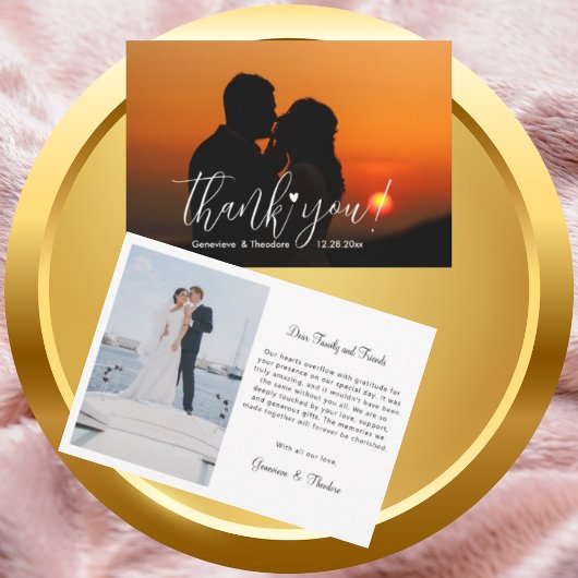 スタイリッシュ&おもしろいラブハートの結婚フォトシックなスクリプト サンキューカード