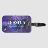 スタイリッシュ アブストラクト パープル グリッター マーブル フルイド アート ラゲッジタグ (正面横)