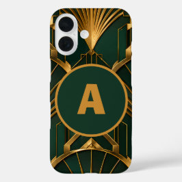 スタイリッシュ アールデコ エメラルドグリーン ゴールド モノグラム iPhone 16ケース